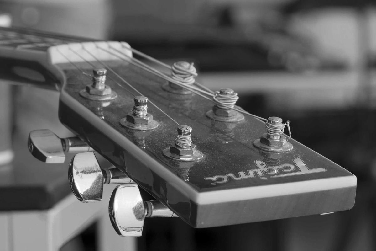 Macro photograph of guitar tuning hardware