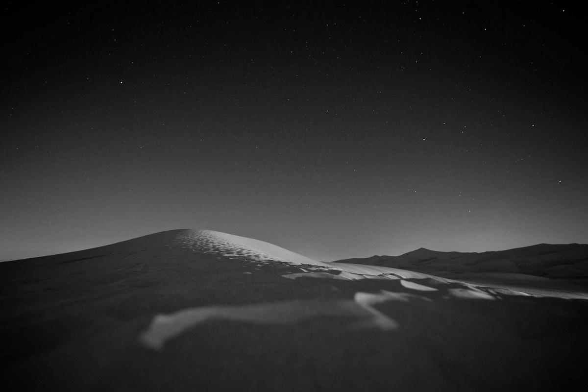 Sand dunes photographed in the last light of the day